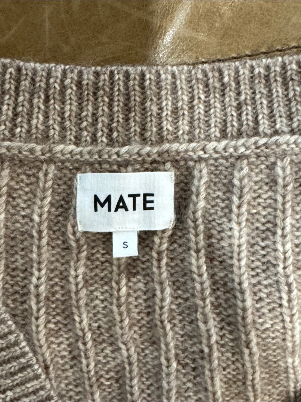 MATE the Label Luxe Alpaca Ribbed Button-Front Cardigan in Bark Taupe Small